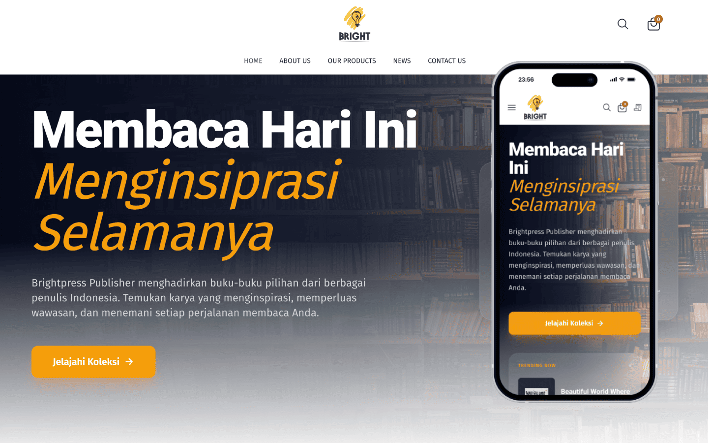 Tampilan website Brightpress